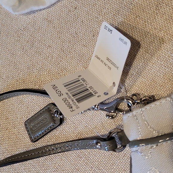 NWT white and silver Coach wristlet - Picture 2 of 5